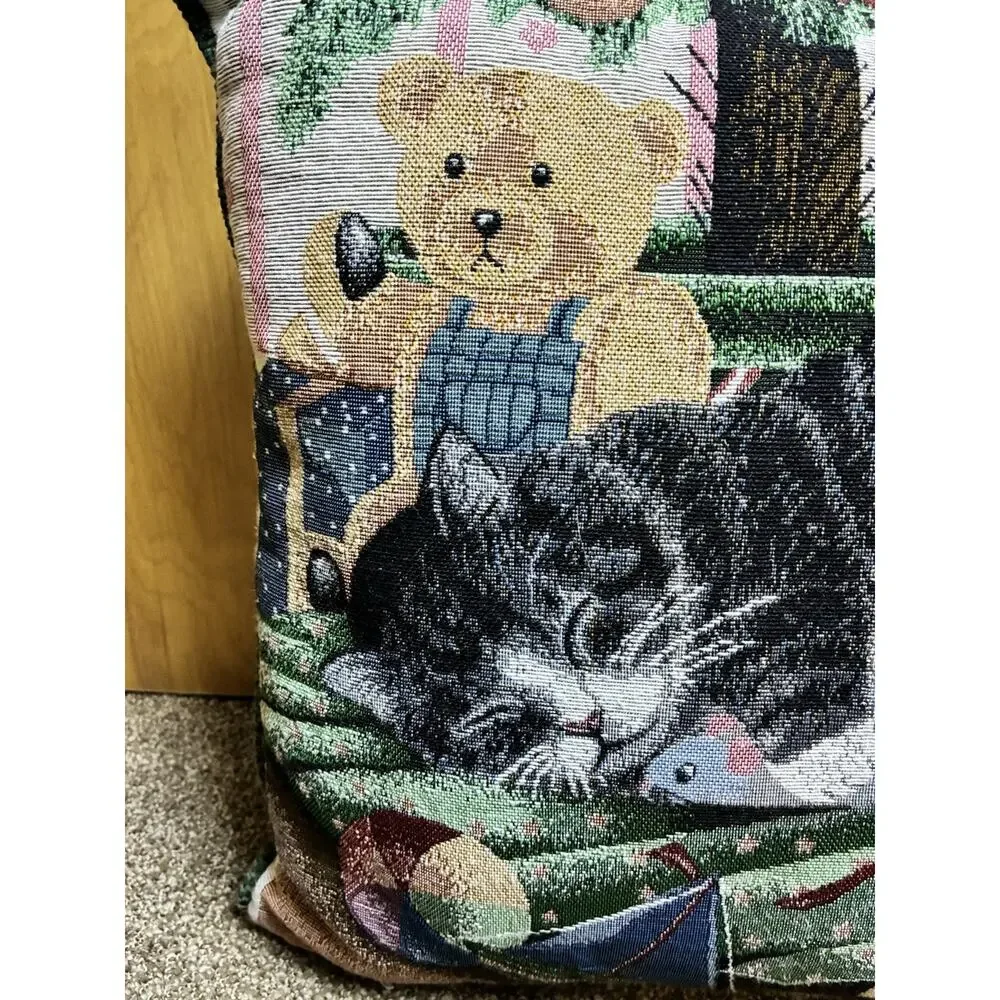 Holiday Sleepy Cat Kitty Teddy Nutcraker Christmas Grn Tweed Bkg Anne Mortimer